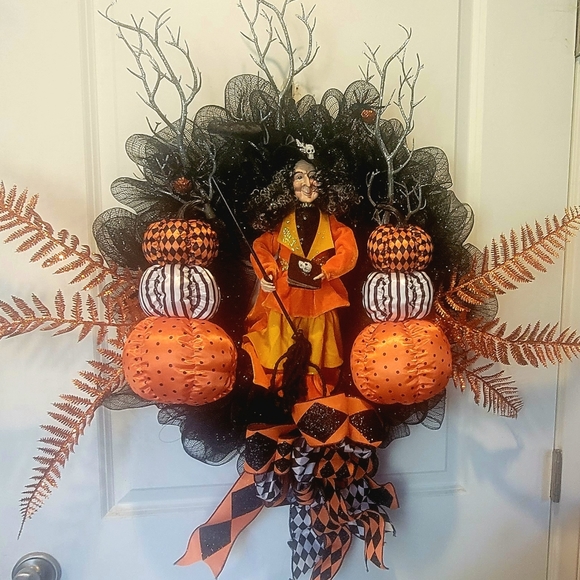 Halloween Witch Wreath Enchanted Forest Deco Mesh Bows - Picture 2 of 8